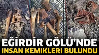 
Eğirdir Gölü'nün suyu çekilen kıyı kesiminde insan kemikleri bulunan küpler